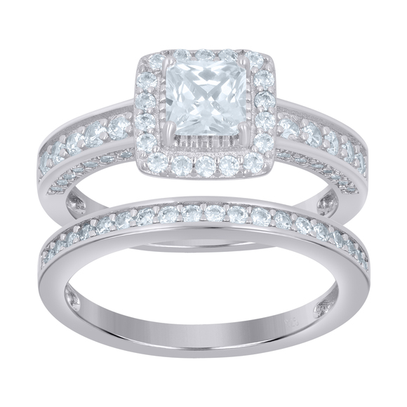925 Sterling Silver Womens Princess-Cut Cubic-Zirconia Duo Ring Set Size 10